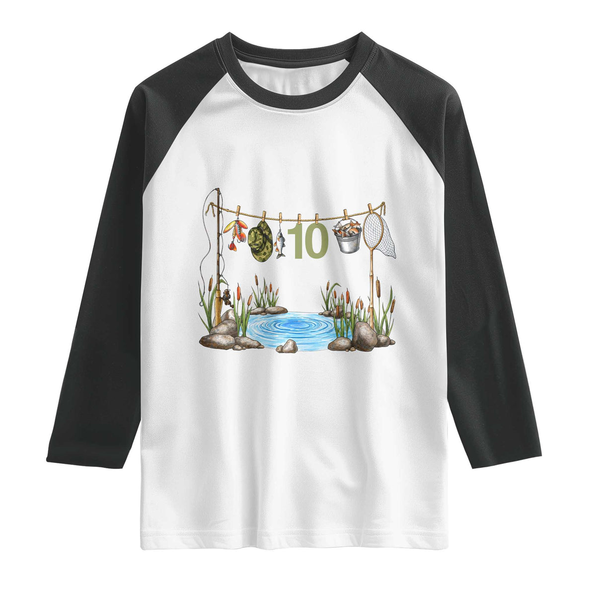 10th Birthday Fishing Raglan Shirt Fisherman Birthday Party Gift