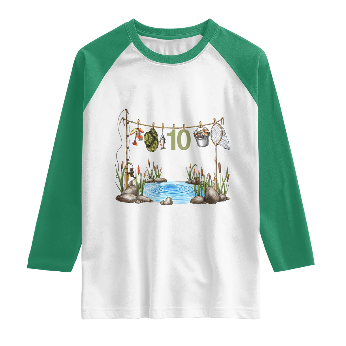 10th Birthday Fishing Raglan Shirt Fisherman Birthday Party Gift