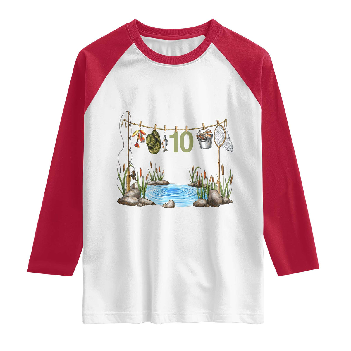 10th Birthday Fishing Raglan Shirt Fisherman Birthday Party Gift