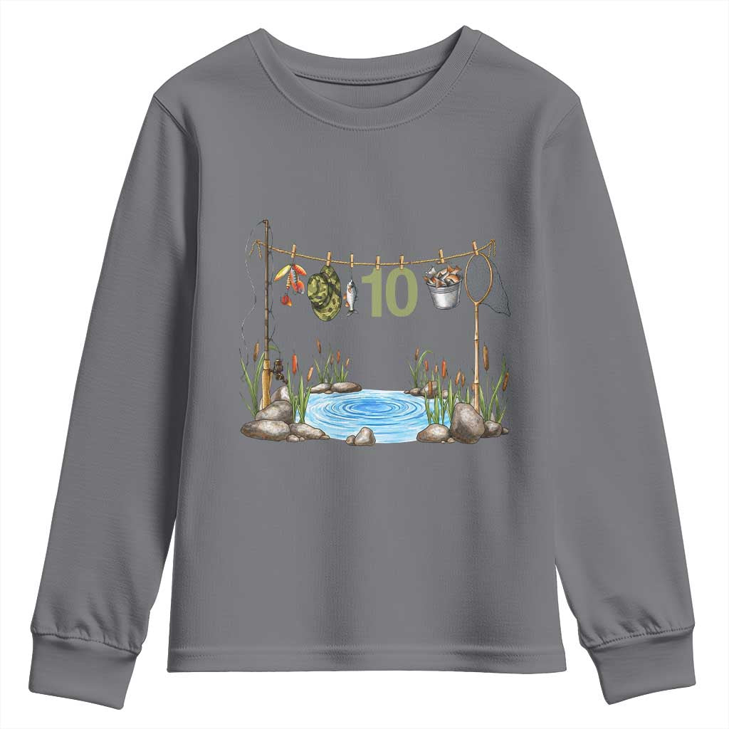 10th Birthday Fishing Youth Sweatshirt Fisherman Birthday Party Gift