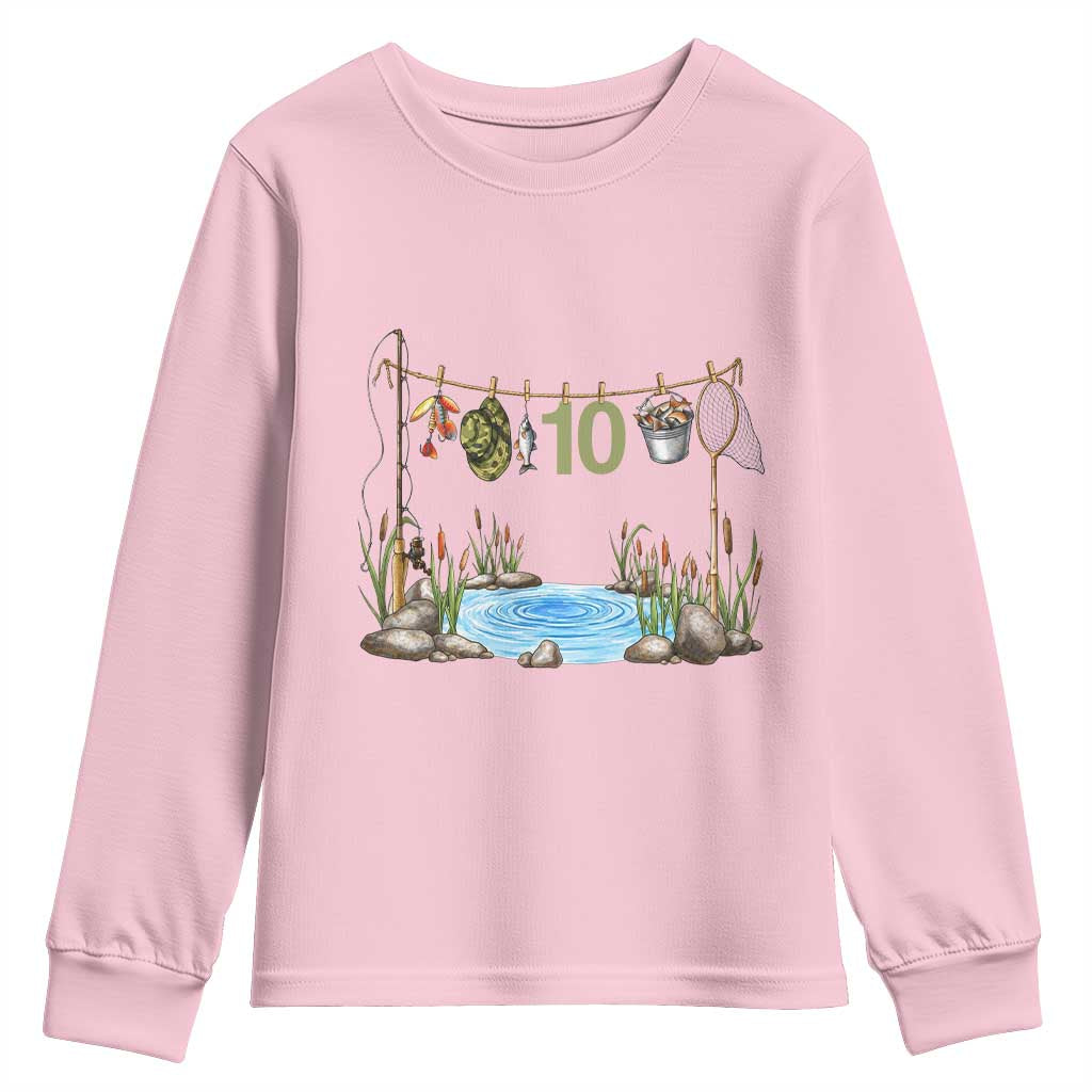 10th Birthday Fishing Youth Sweatshirt Fisherman Birthday Party Gift