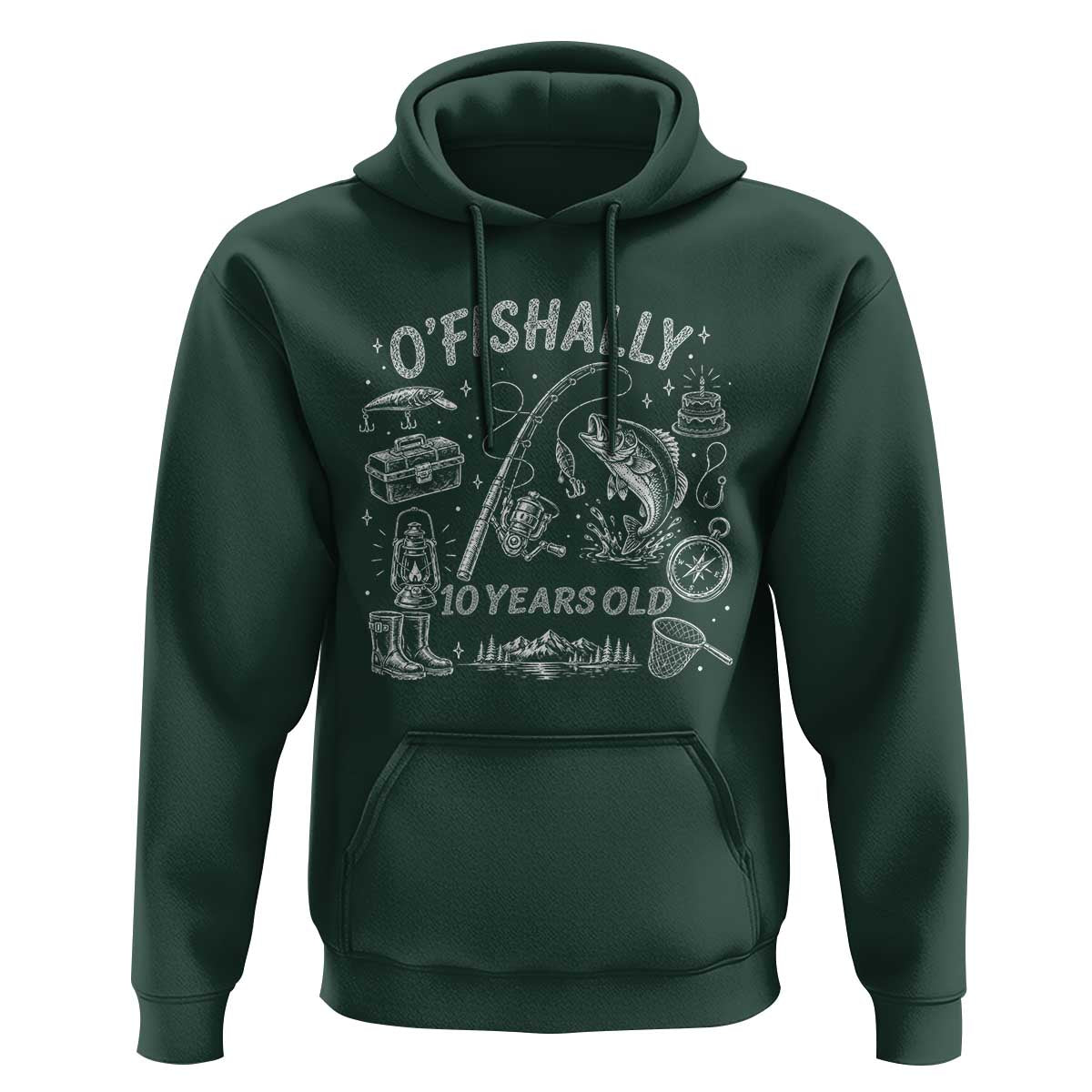 O'Fishally 10 Years Old Hoodie Funny Fisherman Birthday Graphic