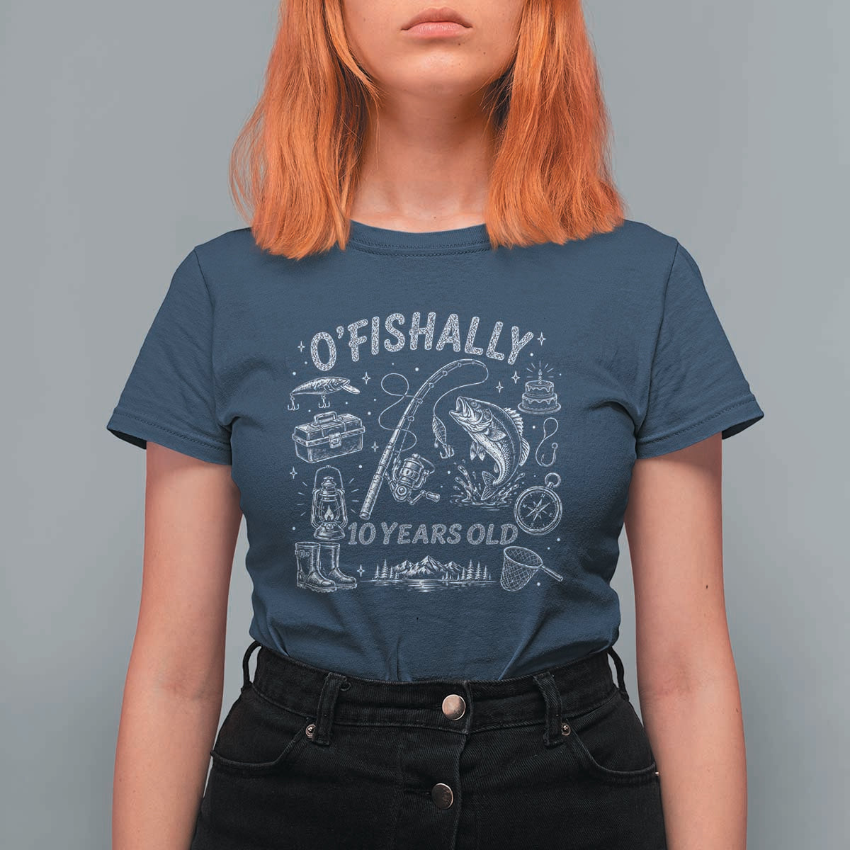 O'Fishally 10 Years Old T Shirt For Women Funny Fisherman Birthday Graphic