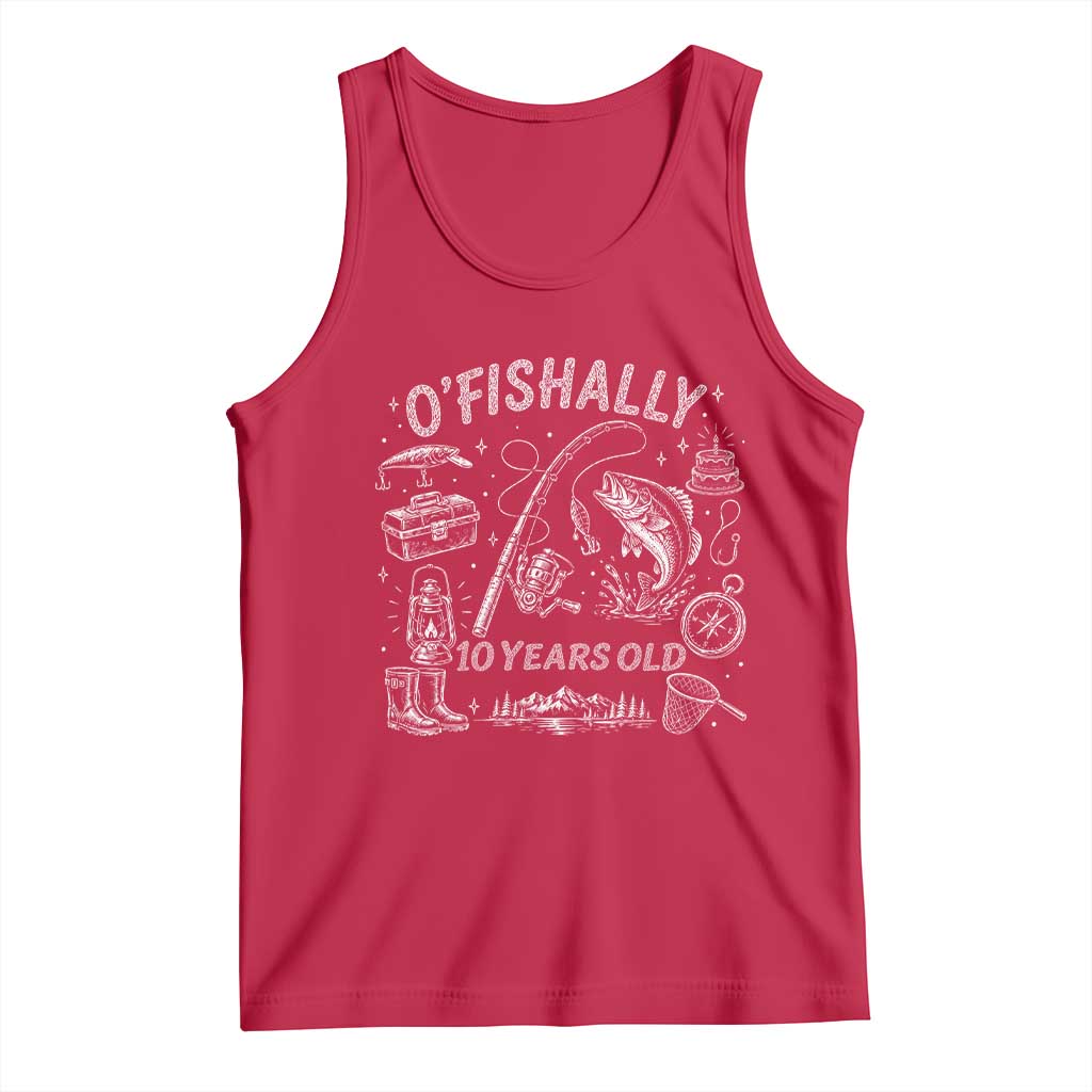 O'Fishally 10 Years Old Tank Top Funny Fisherman Birthday Graphic