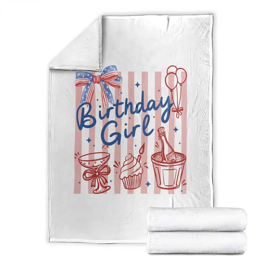 Patriotic Birthday Girl Throw Blanket Red White And Blue Party Graphic