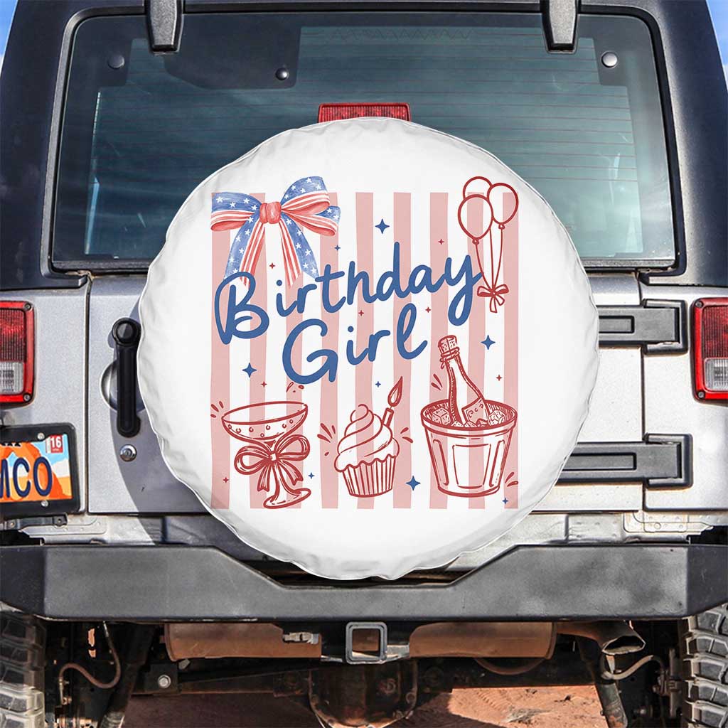 Patriotic Birthday Girl Spare Tire Cover Red White And Blue Party Graphic
