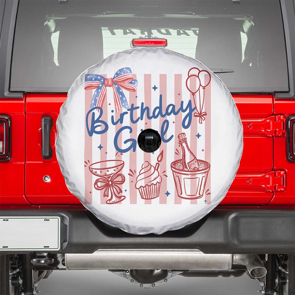 Patriotic Birthday Girl Spare Tire Cover Red White And Blue Party Graphic
