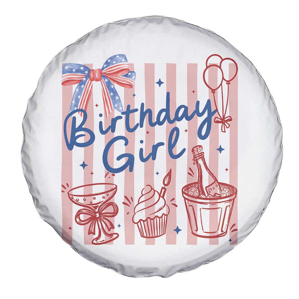 Patriotic Birthday Girl Spare Tire Cover Red White And Blue Party Graphic