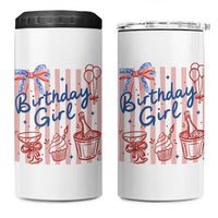 Patriotic Birthday Girl 4 in 1 Can Cooler Tumbler Red White And Blue Party Graphic