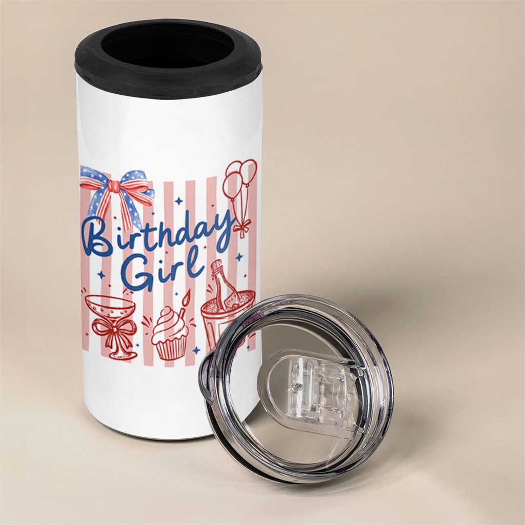 Patriotic Birthday Girl 4 in 1 Can Cooler Tumbler Red White And Blue Party Graphic