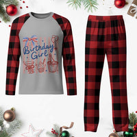 Patriotic Birthday Girl Plaid Pajama Set Red White And Blue Party Graphic