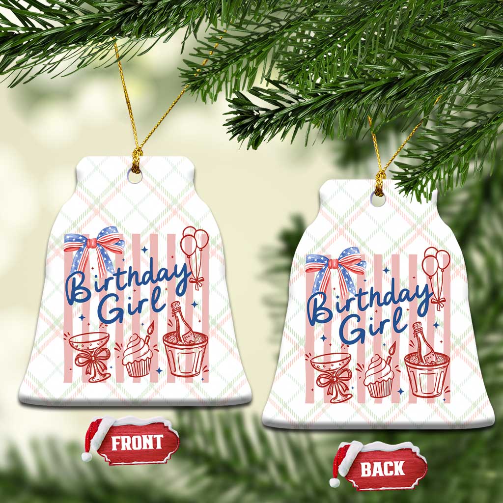 Patriotic Birthday Girl Ceramic Ornament Red White And Blue Party Graphic