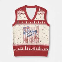 Patriotic Birthday Girl V-Neck Knit Sweater Vest Red White And Blue Party Graphic