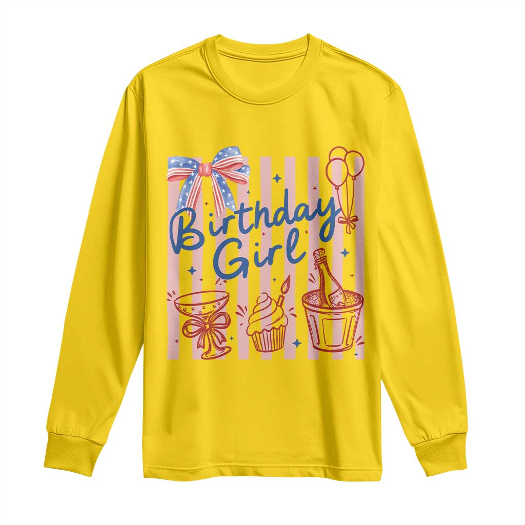 Patriotic Birthday Girl Long Sleeve Shirt Red White And Blue Party Graphic