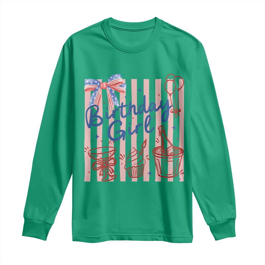 Patriotic Birthday Girl Long Sleeve Shirt Red White And Blue Party Graphic
