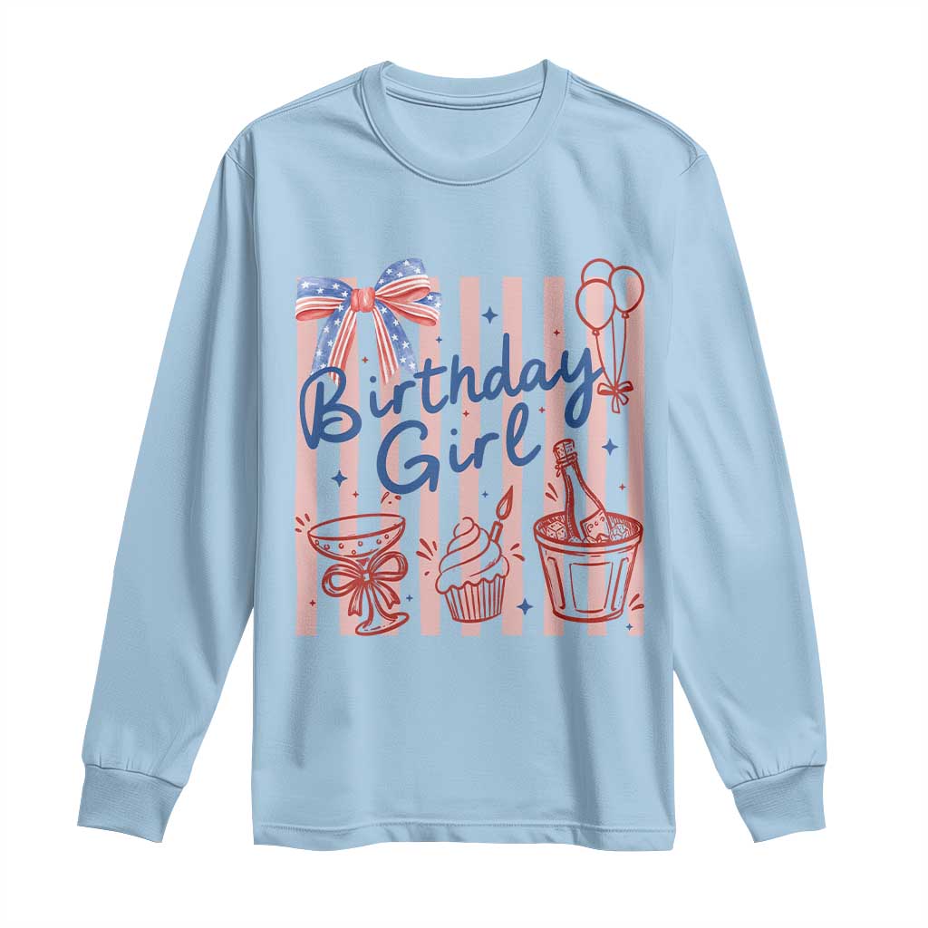 Patriotic Birthday Girl Long Sleeve Shirt Red White And Blue Party Graphic