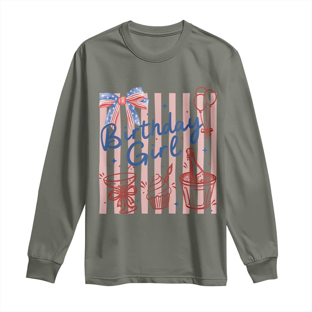 Patriotic Birthday Girl Long Sleeve Shirt Red White And Blue Party Graphic