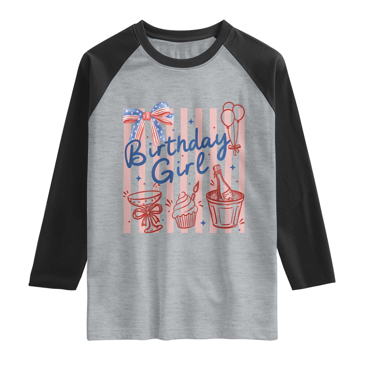 Patriotic Birthday Girl Raglan Shirt Red White And Blue Party Graphic