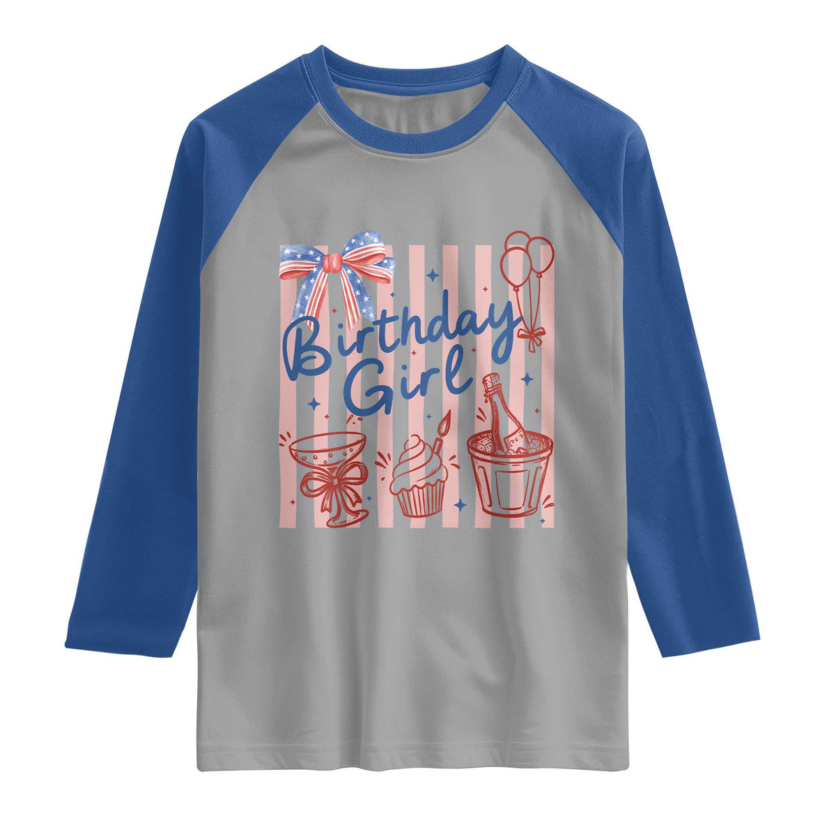 Patriotic Birthday Girl Raglan Shirt Red White And Blue Party Graphic