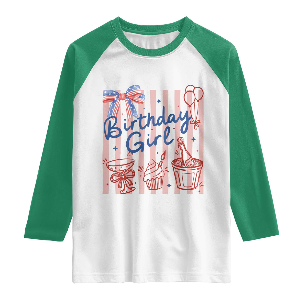 Patriotic Birthday Girl Raglan Shirt Red White And Blue Party Graphic