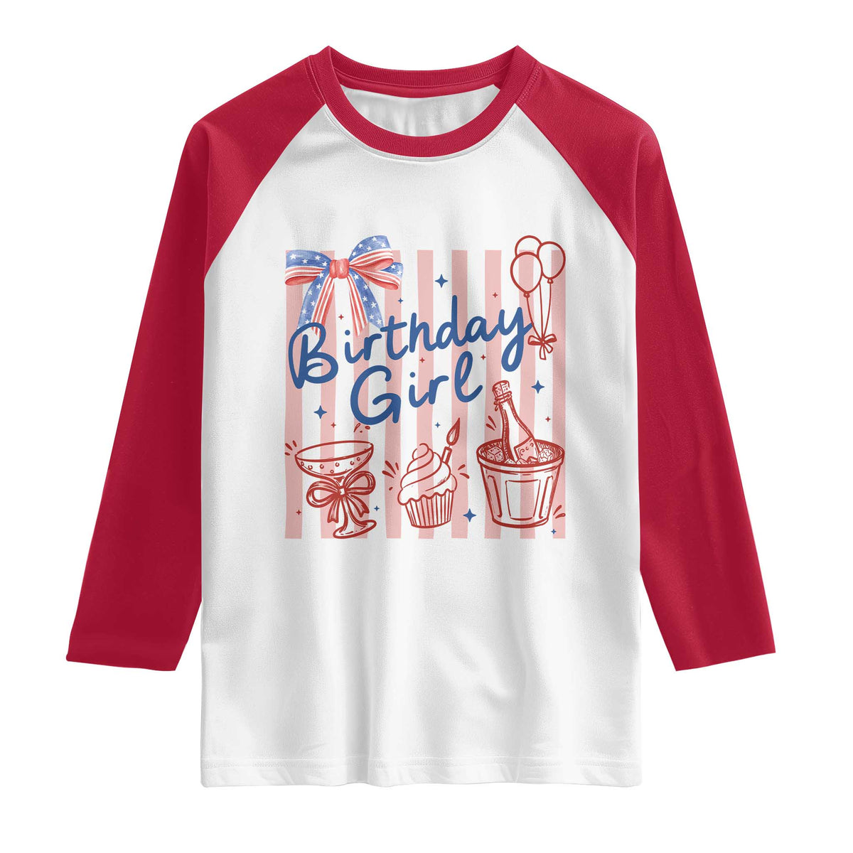 Patriotic Birthday Girl Raglan Shirt Red White And Blue Party Graphic