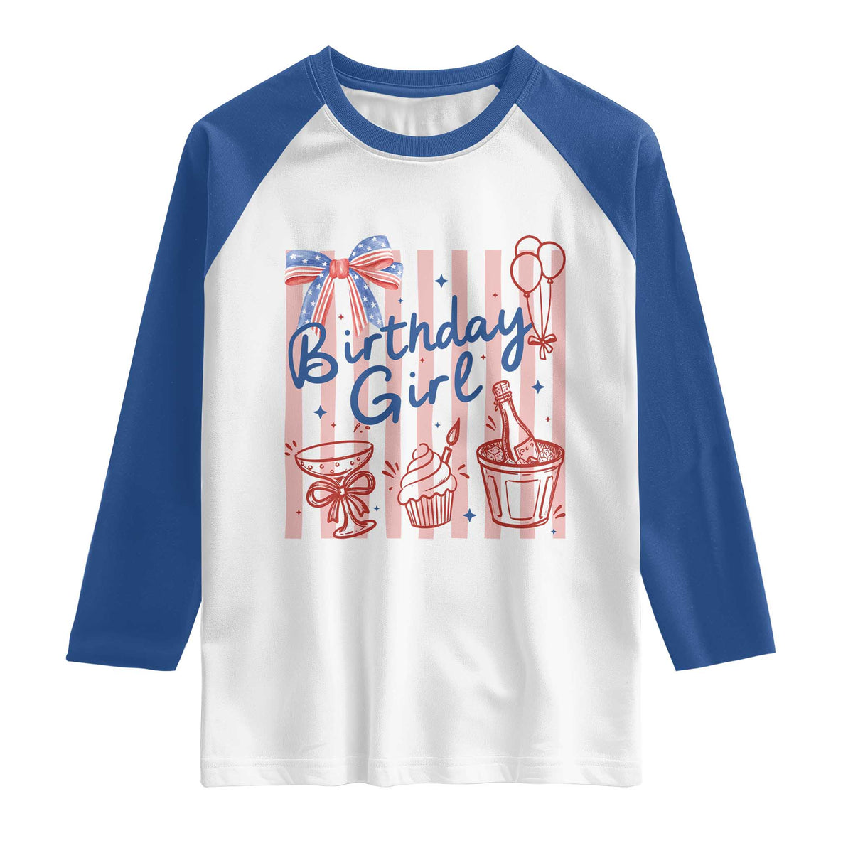 Patriotic Birthday Girl Raglan Shirt Red White And Blue Party Graphic