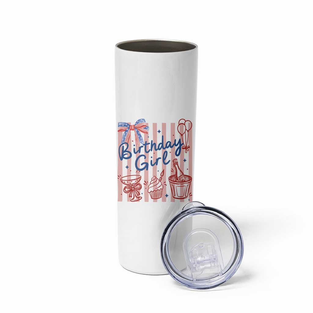 Patriotic Birthday Girl Skinny Tumbler Red White And Blue Party Graphic