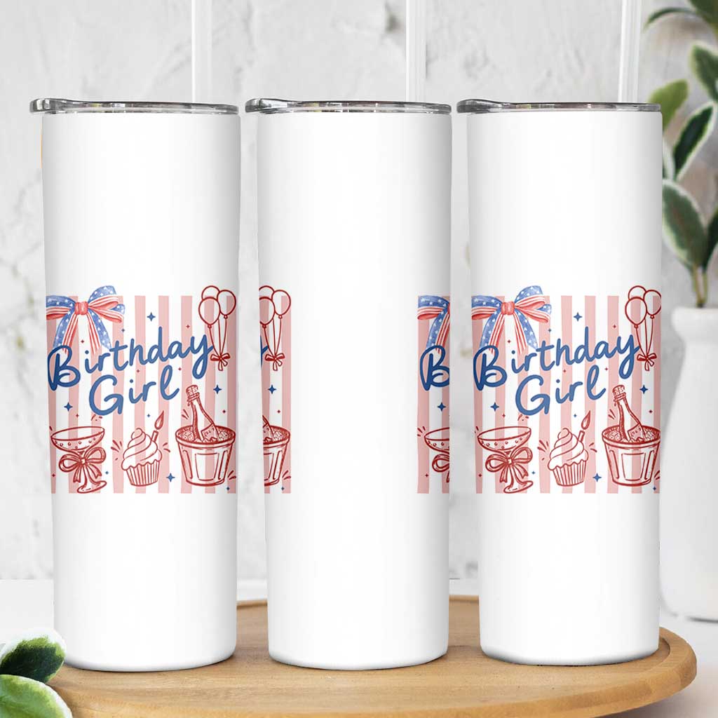 Patriotic Birthday Girl Skinny Tumbler Red White And Blue Party Graphic