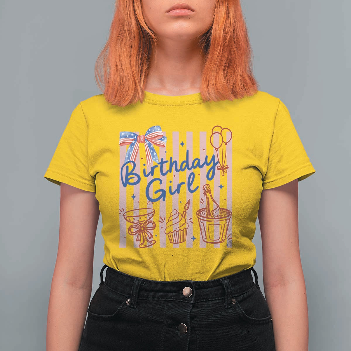 Patriotic Birthday Girl T Shirt For Women Red White And Blue Party Graphic