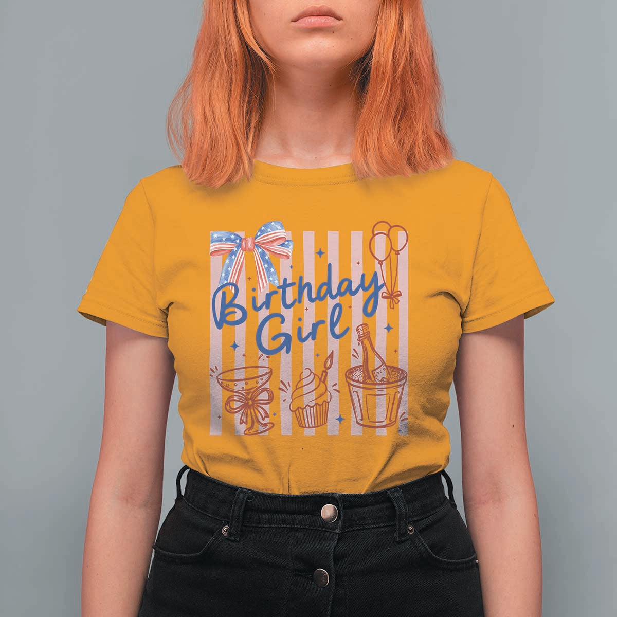 Patriotic Birthday Girl T Shirt For Women Red White And Blue Party Graphic
