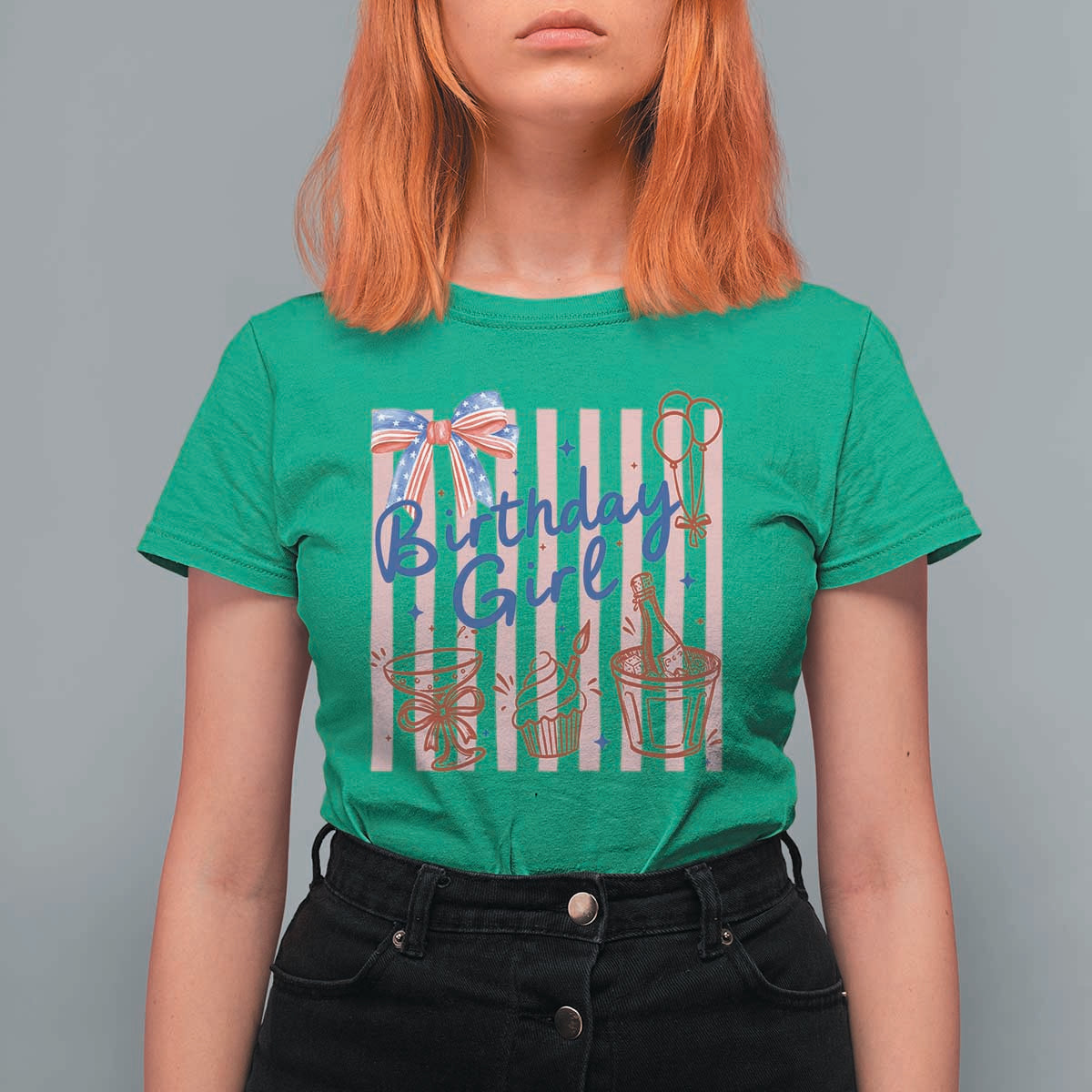 Patriotic Birthday Girl T Shirt For Women Red White And Blue Party Graphic