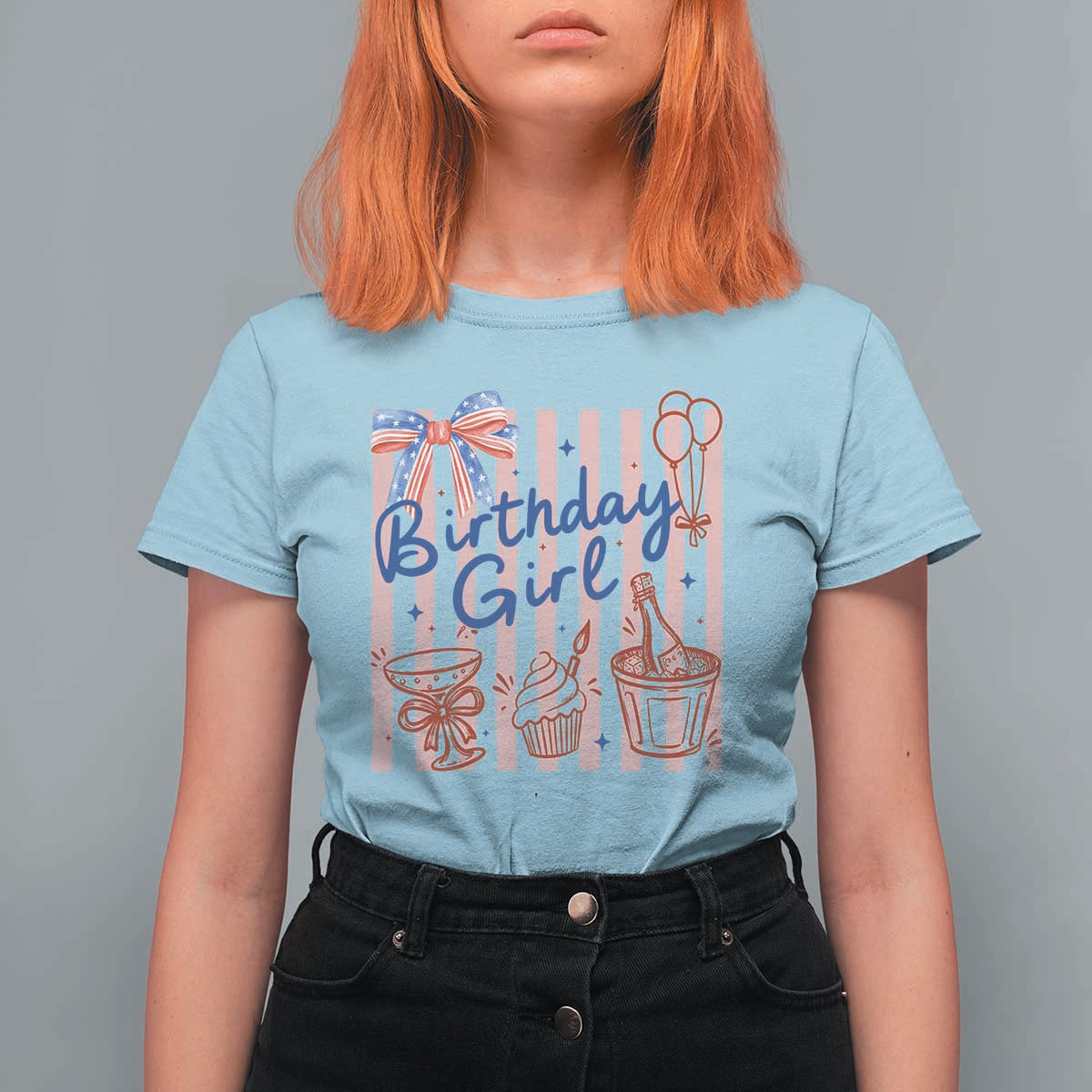 Patriotic Birthday Girl T Shirt For Women Red White And Blue Party Graphic