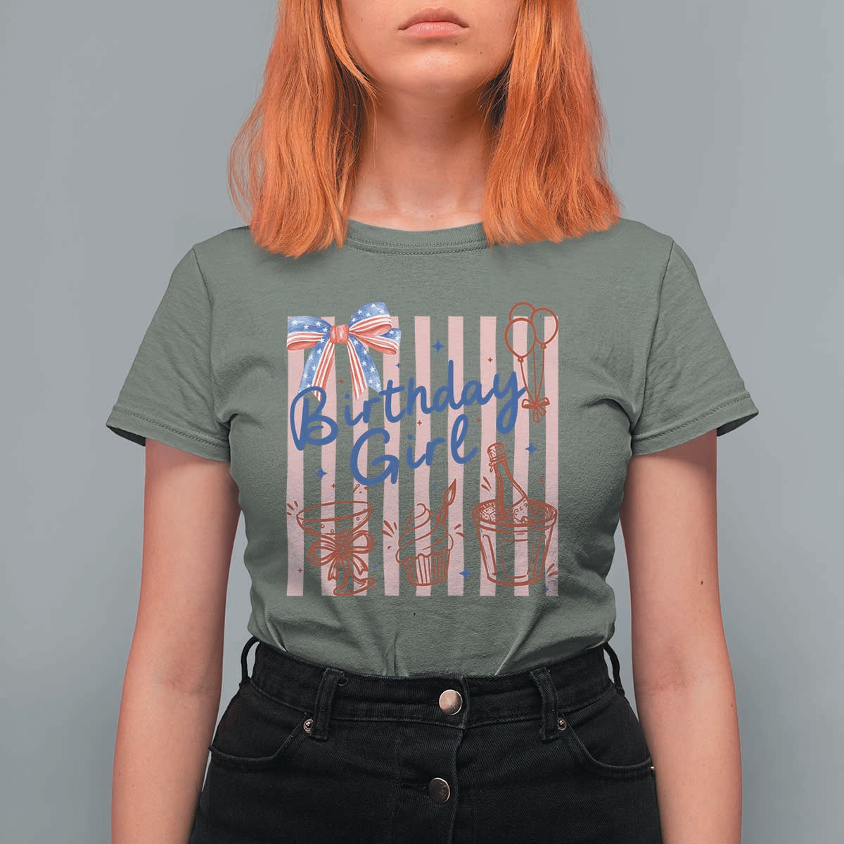 Patriotic Birthday Girl T Shirt For Women Red White And Blue Party Graphic