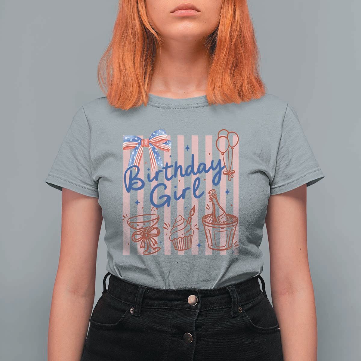 Patriotic Birthday Girl T Shirt For Women Red White And Blue Party Graphic