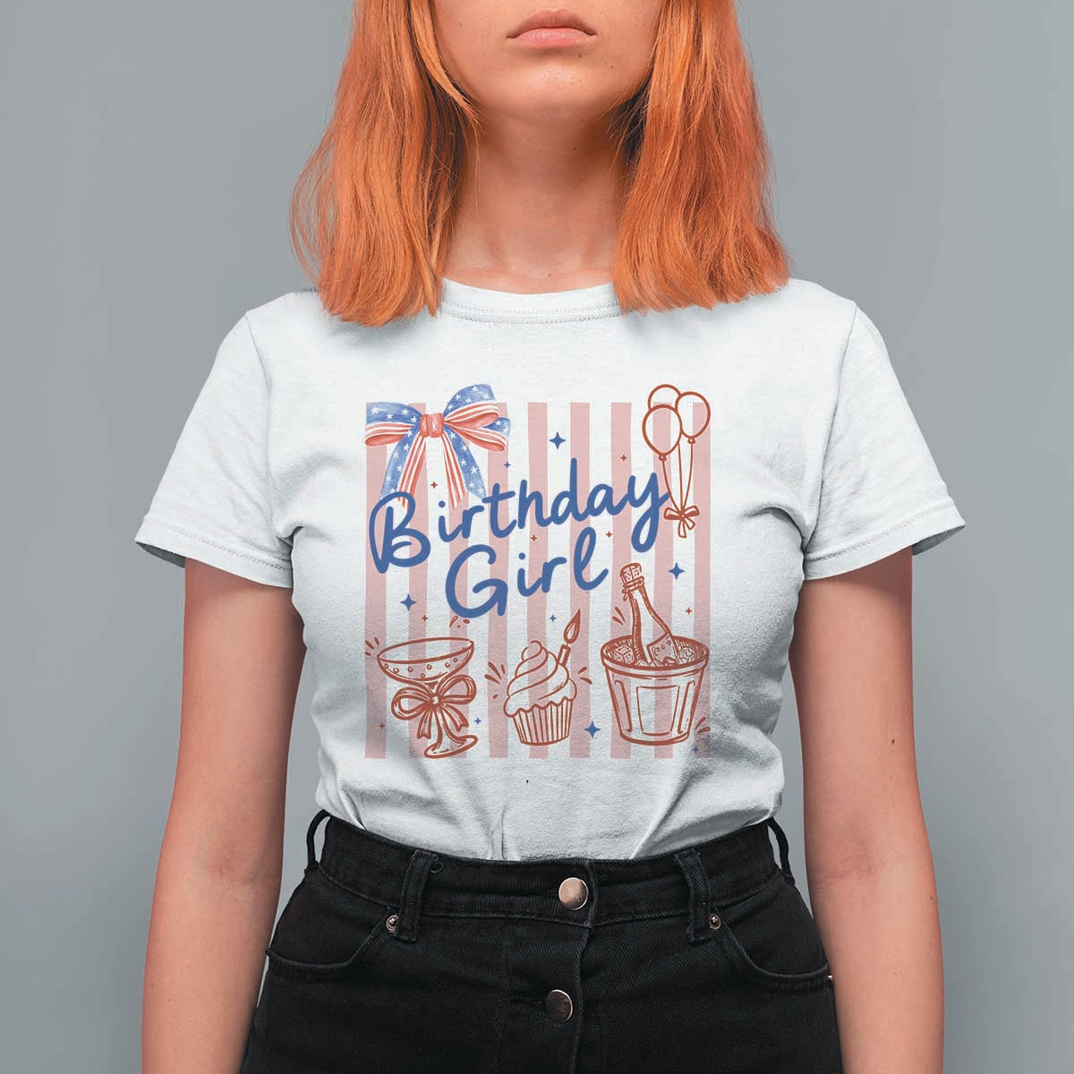 Patriotic Birthday Girl T Shirt For Women Red White And Blue Party Graphic