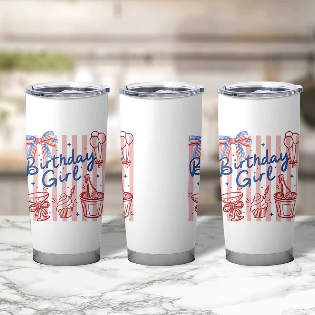 Patriotic Birthday Girl Tumbler Cup Red White And Blue Party Graphic