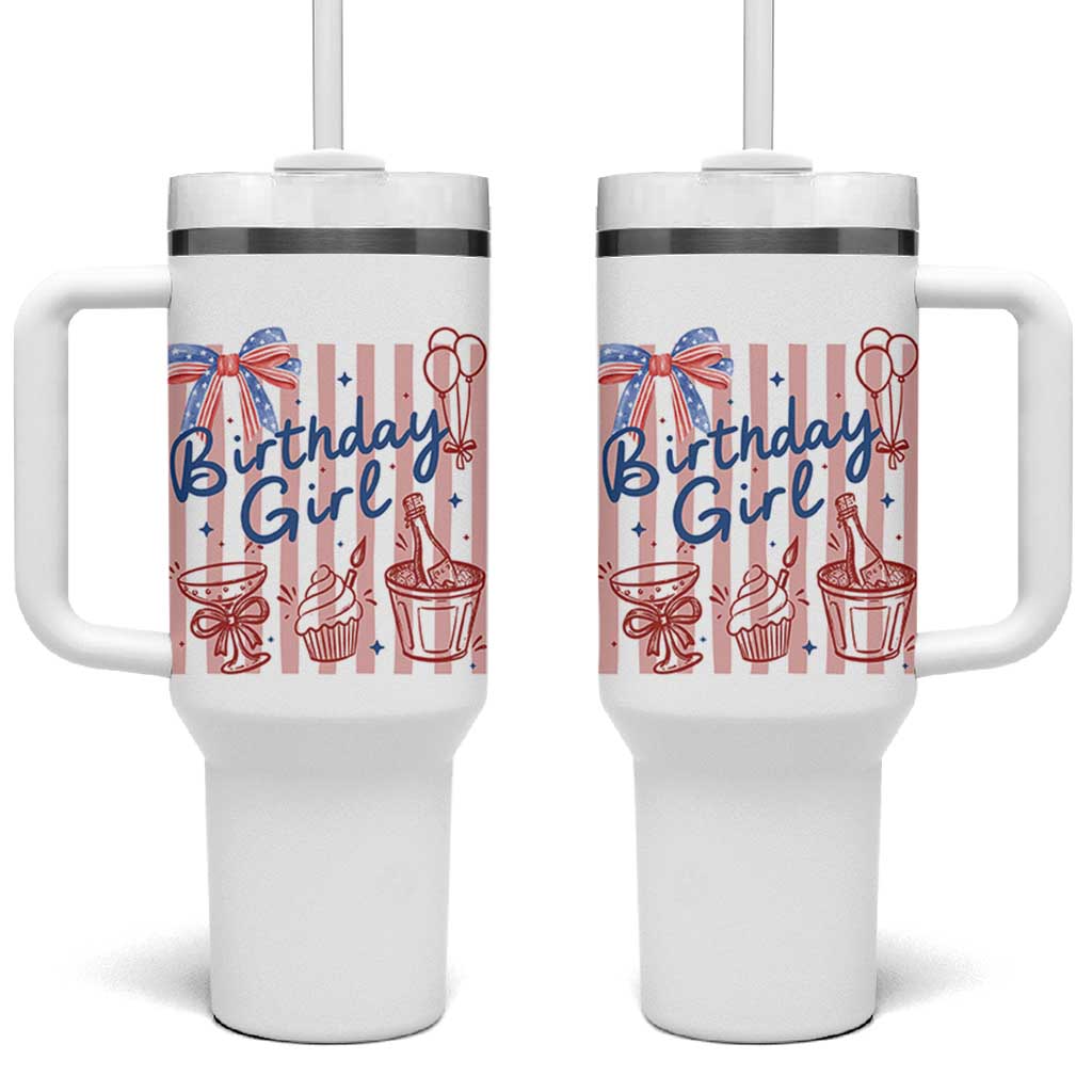 Patriotic Birthday Girl Tumbler With Handle Red White And Blue Party Graphic