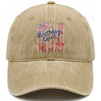 Patriotic Birthday Girl Washed Cotton Baseball Cap Red White And Blue Party Graphic