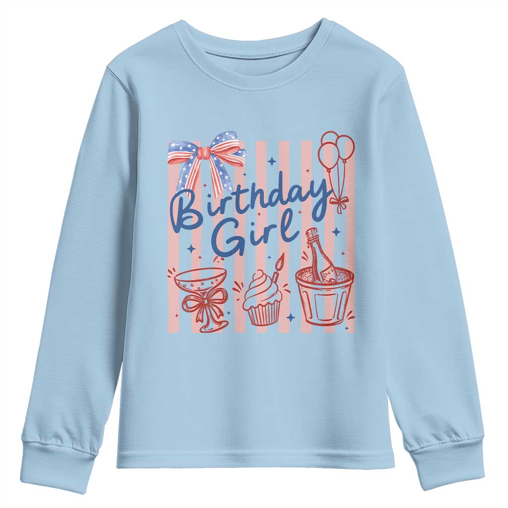Patriotic Birthday Girl Youth Sweatshirt Red White And Blue Party Graphic