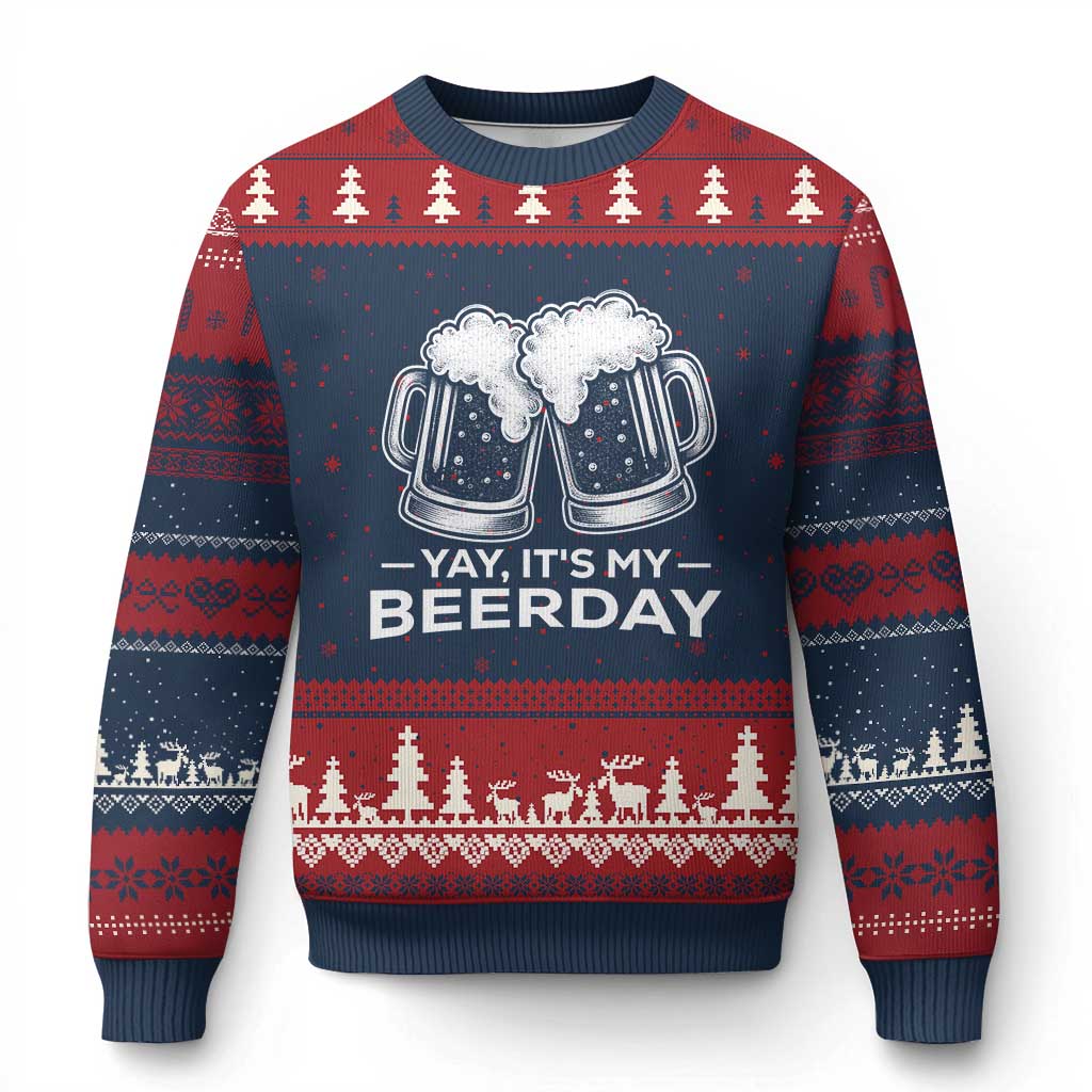 Yay Its My Beerday Ugly Christmas Sweater Funny Birthday Party Gift For Beer Lovers