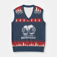 Yay Its My Beerday V-Neck Knit Sweater Vest Funny Birthday Party Gift For Beer Lovers