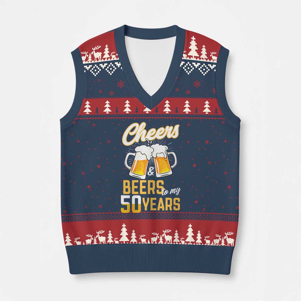 50th Birthday Party Gift V-Neck Knit Sweater Vest Cheers Beers To My 50 Years