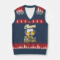 50th Birthday Party Gift V-Neck Knit Sweater Vest Cheers Beers To My 50 Years