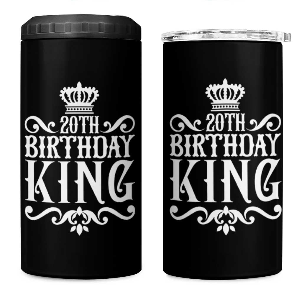 20th Birthday King Crown Gift For Men 4 in 1 Can Cooler Tumbler