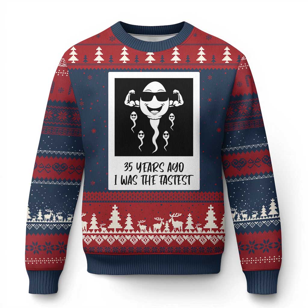 35 Years Ago I Was The Fastest Ugly Christmas Sweater Hilarious 35th Birthday Party Graphic