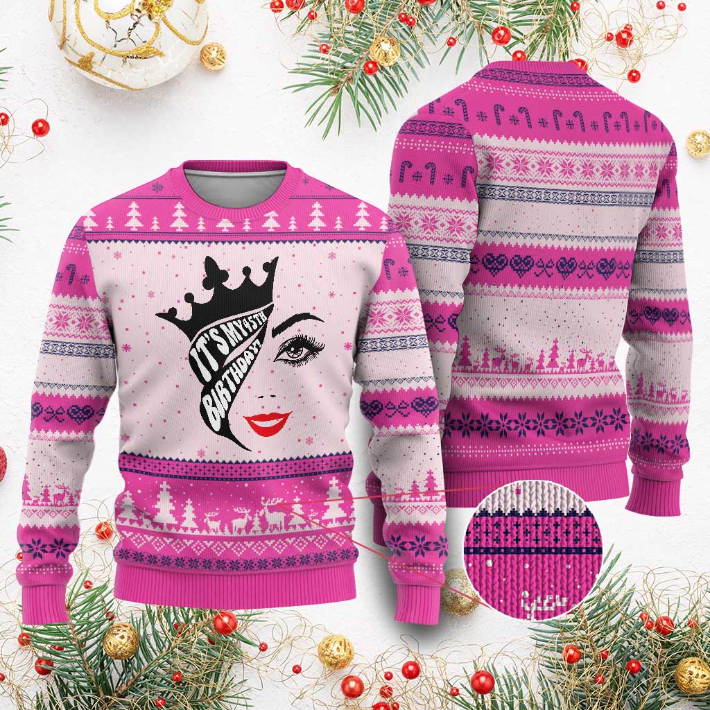 Its My 45th Birthday Ugly Christmas Sweater Birthday Queen Crown Gift For Women