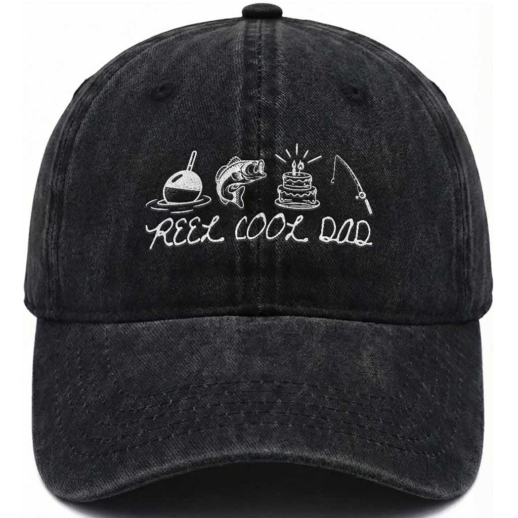 Reel Cool Dad Washed Cotton Baseball Cap Funny Fishing Dad Birthday Gift