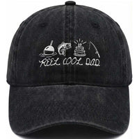 Reel Cool Dad Washed Cotton Baseball Cap Funny Fishing Dad Birthday Gift