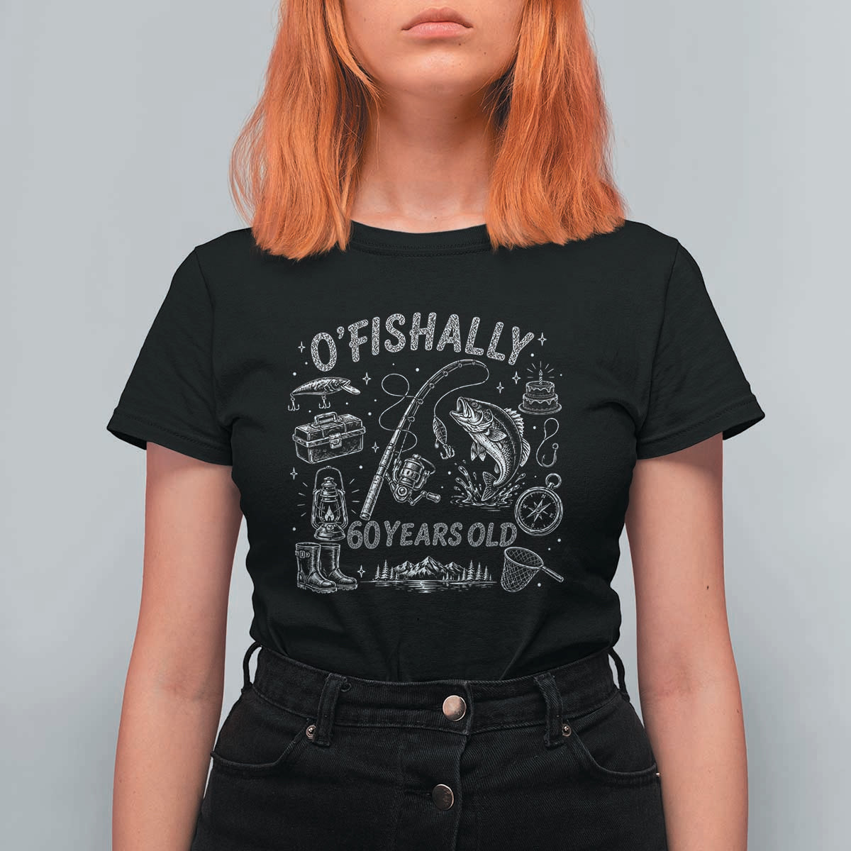 O'Fishally 60 Years Old T Shirt For Women Funny Fisherman Birthday Graphic