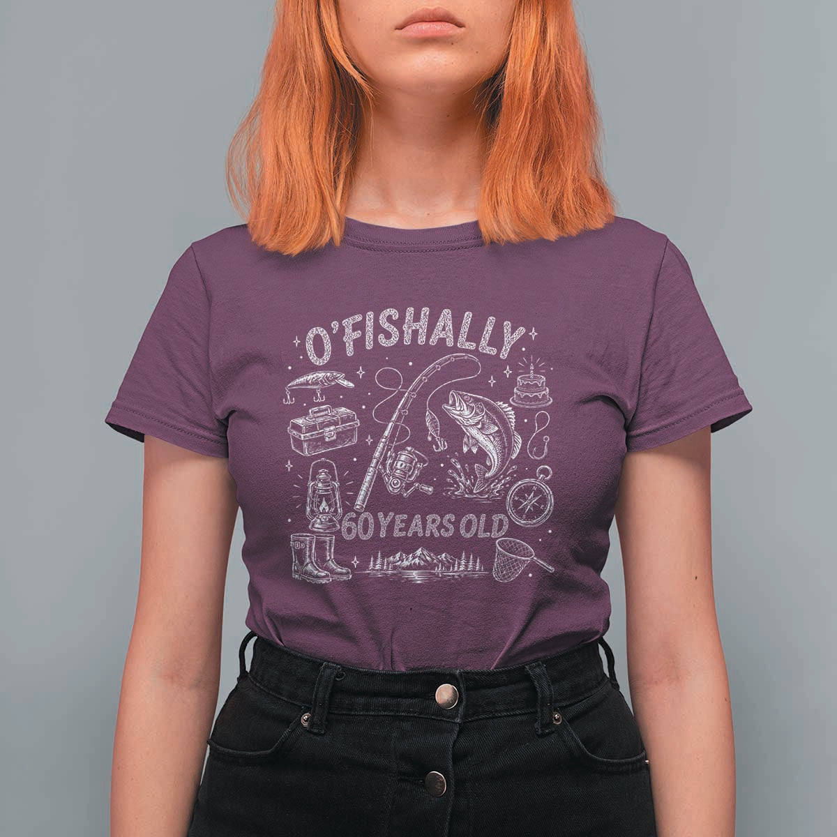 O'Fishally 60 Years Old T Shirt For Women Funny Fisherman Birthday Graphic